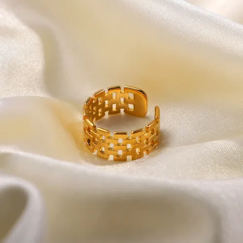 ZTRT107 18K Gold Plated Wide Face Band Ring Open Stainless Steel Watch Style for Women