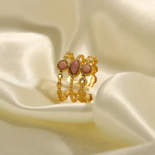 ZTRT51 Adjustable Pink Geometric Index Finger Ring Women's Open Statement Hand Jewelry