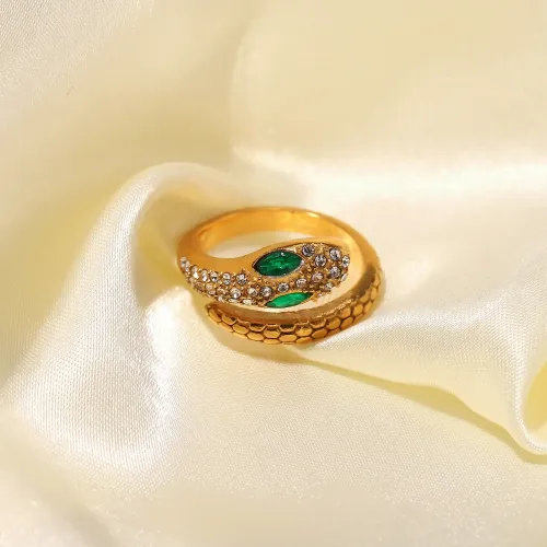 ZTRT149 18K Gold Plated Serpentine Zircon Ring for Women Elegant Stainless Steel Band