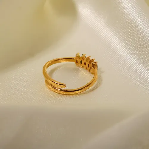 ZTRT350 18K Gold Plated Adjustable Ring with Mixed Color Oval Zircon for Women Elegant Jewelry