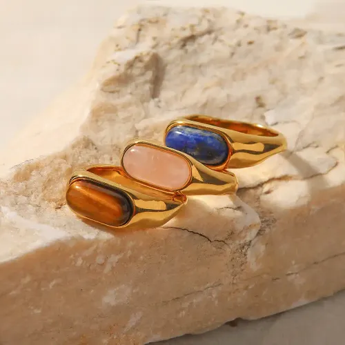 ZTRT23 Women's Natural Stone Inlay Stainless Steel Index Finger Ring Fashion Jewelry