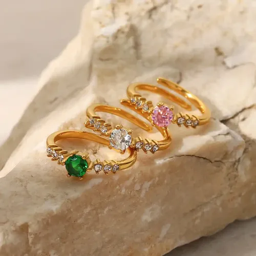 ZTRT301 18K Gold Plated Geometric Open Ring with W...