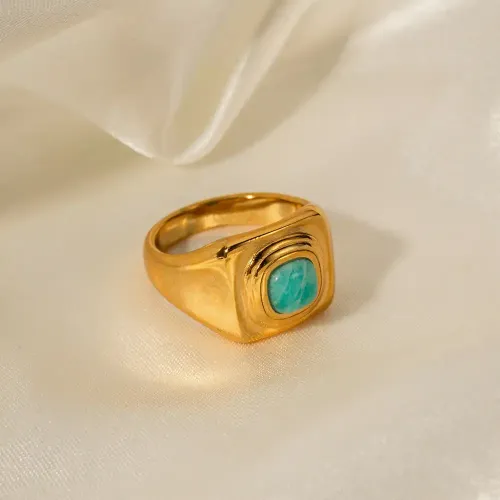 ZTRT272 Wholesale Lapis Lazuli Ring 18K Gold Plated Stainless Steel Jewelry