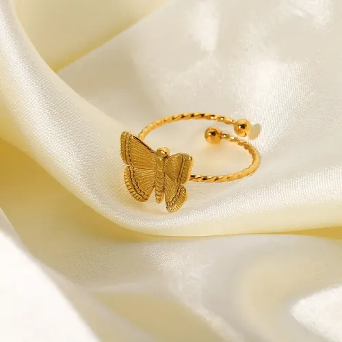 ZTRT140 Adjustable 18K Gold Plated Butterfly Ring Open Stainless Steel Women's Jewelry
