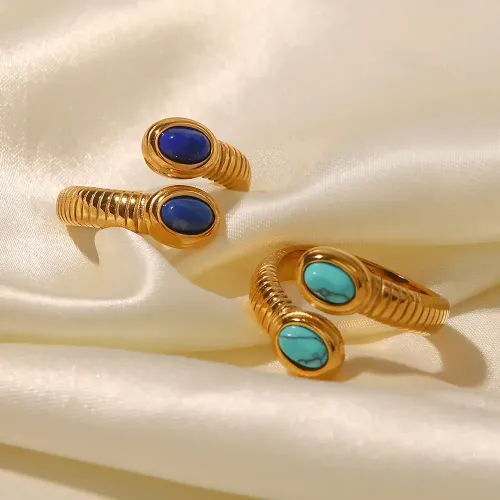 ZTRT55 18K Gold Electroplated Lapis Lazuli Snake Open Ring Bracelet