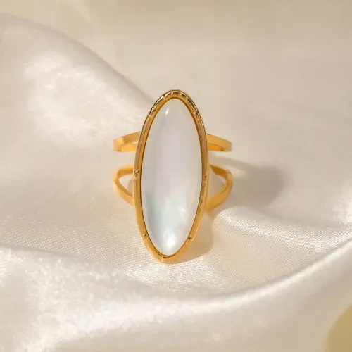 ZTRT154 18K Gold Plated Stainless Steel White Shell Oval Ring Elegant Jewelry Wholesale