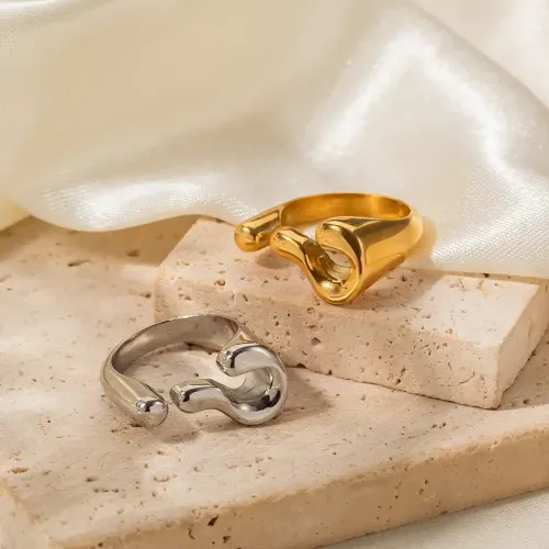 ZTRT103 Wholesale 18K Gold Plated Irregular Open Ring Stainless Steel Ladies Hand Jewelry