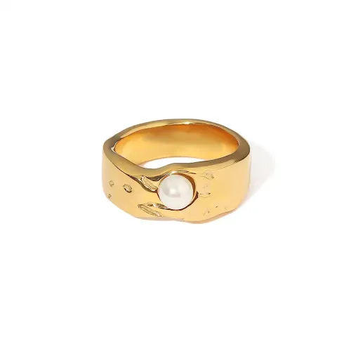 ZTRT27 18K Gold Plated Stainless Stee Ring Pearl Elegant Jewelry Men Women