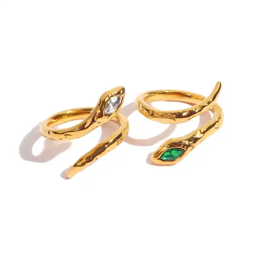 ZTRT37 Adjustable Snake Shaped Index Finger Ring White Green Diamonds
