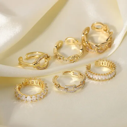 ZTRT8 Wholesale Women's Ethnic Open Ring Set Zircon Embellished Adjustable Duo