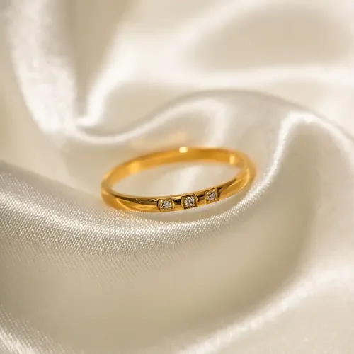 ZTRT336 Wholesale 18K Gold Inlaid Zircon Ladies' Ring Elegant Stainless Steel Jewelry