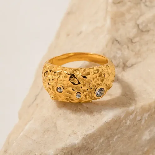 ZTRT335 18K Gold Plated Stainless Steel Ring Inlaid Zircon Design Jewelry Wholesale
