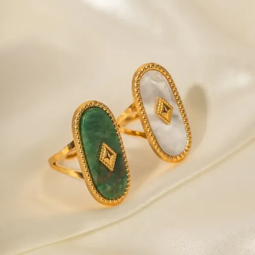 ZTRT112 18K Gold Finished Stainless Steel African Jade Open Ring Jewelry for Women