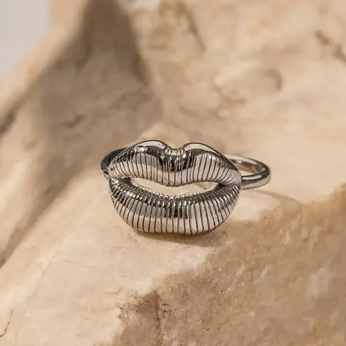 ZTRT115 18K Gold Lip Pattern Open Ring Stainless Steel Geometric Women's Jewelry