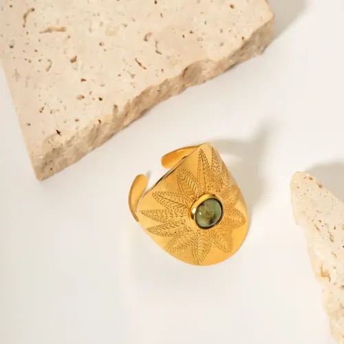 ZTRT217 18K Gold Vintage Carved Ring Natural African Turquoise Wide Face Jewelry