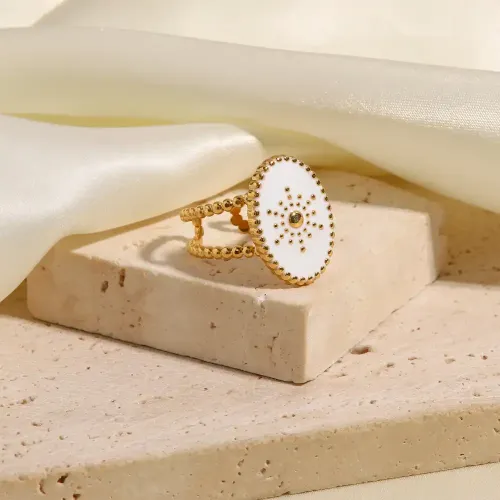 ZTRT393 Elegant Double Layer Gold Plated Pearl & Starburst Open Ring for Women