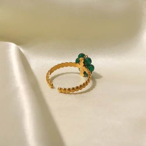 ZTRT162 Green Natural Stone Sunflower Ring Adjustable Women's Statement Jewelry