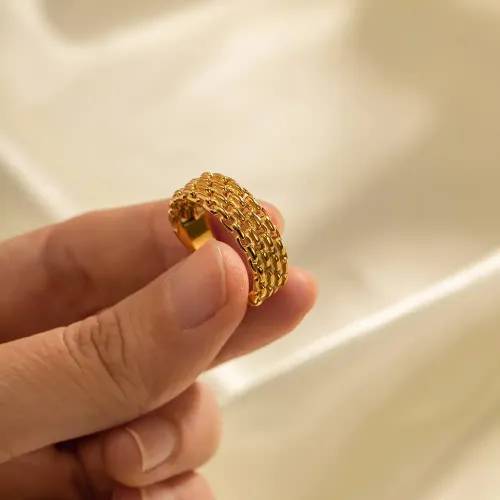 ZTRT285 18K Gold Finish Stainless Steel Hollow Braided Band Ring Chic & Durable