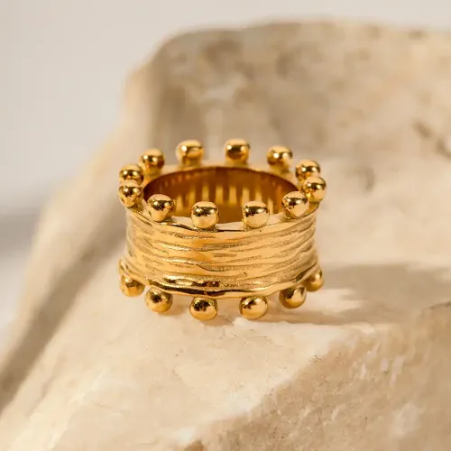 ZTRT213 Wholesale 18K Gold Plated Wood Grain Stainless Steel Ring Pleated Design Jewelry