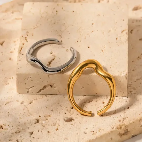 ZTRT353 Women's Geometric Wave Open Ring Chic Stainless Steel Fashion Jewelry