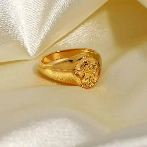 ZTRT113 18K Gold Plated Cupid Ring Round Angel Stainless Steel Women's Band