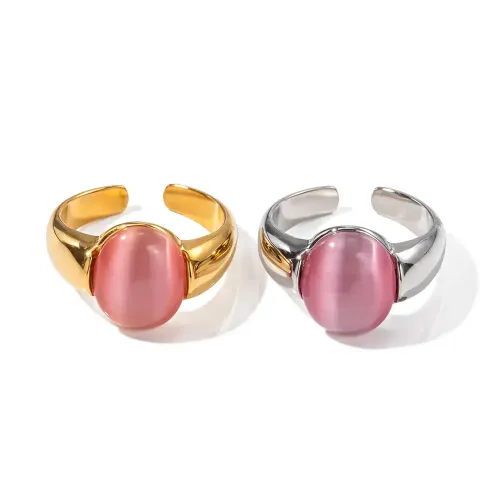 ZTRT181 Wholesale 18K Gold Plated Stainless Steel Pink opal Ring Jewelry