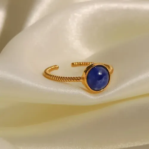 ZTRT297 18K Gold Plated Twisted Adjustable Ring with Round Lapis Lazuli for Women