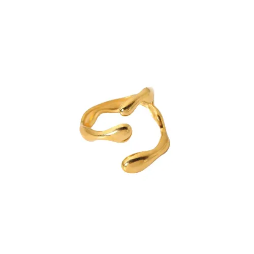 ZTRT14 18K Gold Plated Geometric Texture Open Ring Chic Stainless Steel Jewelry for Women