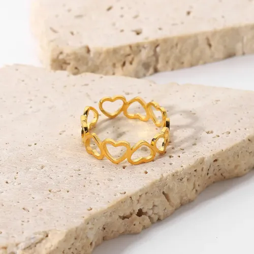 ZTRT246 18K Gold Plated Open Ring, Hollow Heart Design Stainless Steel Women's Jewelry