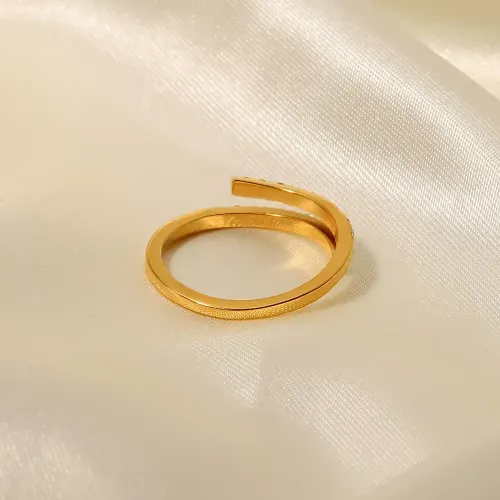 ZTRT258 Elegant 18K Gold Inlaid White Diamond Open Ring, Stainless Steel Women's Band