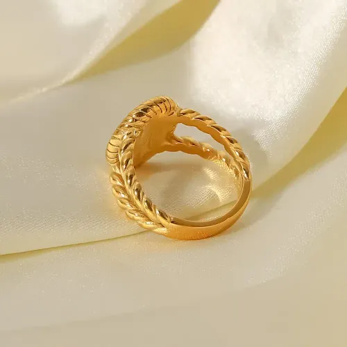 ZTRT200 Oval Glossy Women's Ring 18K Gold Plated, Stainless Steel Hollow Jewelry