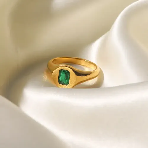 ZTRT344 Emerald Cut Stainless Steel Women's Band Ring Elegant Bridal Jewelry