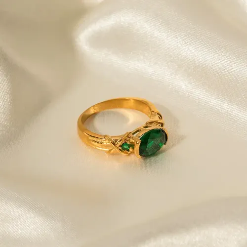 ZTRT379 Wholesale Large Oval Green Zircon Ring 18K Gold Inlaid Fashion Jewelry