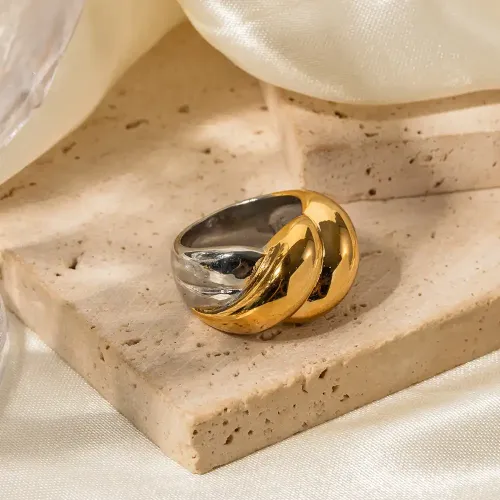 ZTRT144 18K Gold & Silver Two Tone Stainless Steel Threaded Ring Wholesale Jewelry