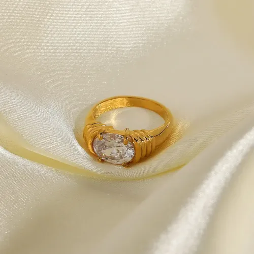 ZTRT325 18K Gold Plated Wedding Ring 316L Stainless Steel White Zircon Band for Women