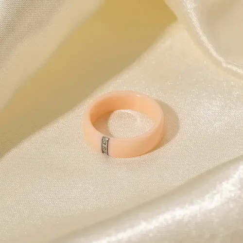 ZTRT415 18K Stainless Steel Women's Ring 6mm White Square Diamond, Wide Band Wholesale