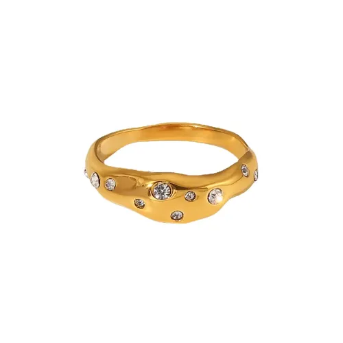 ZTRT205 Star Studded Zircon Inlaid Women's Ring Hammered Texture Stainless Steel Jewelry