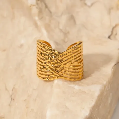 ZTRT214 18K Gold Plated Stainless Steel Wide Open Ring Unisex Fashion Jewelry