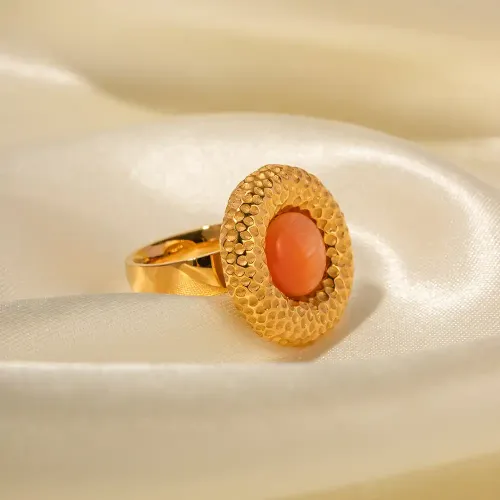 ZTRT377 Wholesale 18K Gold Round Hammered Stainless Steel Ring Jewelry