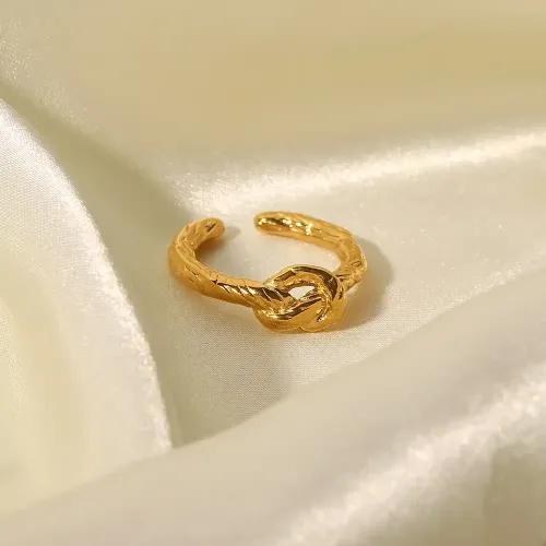 ZTRT345 18K Gold Plated Knot Open Ring Irregular Textured Stainless Steel Band