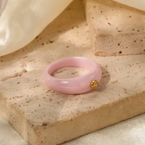 ZTRT417 Wholesale Women's 18K Stainless Steel Ring with 7mm Pink Diamond Wide Band