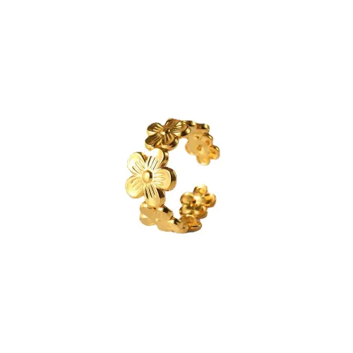 ZTRT234 Adjustable Open Ring Gold Plated Flower Design Stainless Steel Women's Jewelry