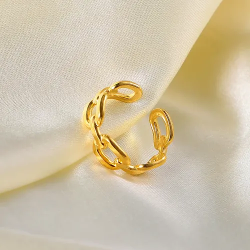 ZTRT60 18K Gold Plated Square Buckle Chain Open Ring for Women, Stainless Steel