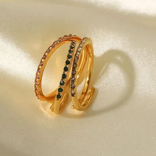 ZTRT355 Elegant 18K Gold Plated Zirconium Ring Women’s Single Layer White Pink Green Micro Set