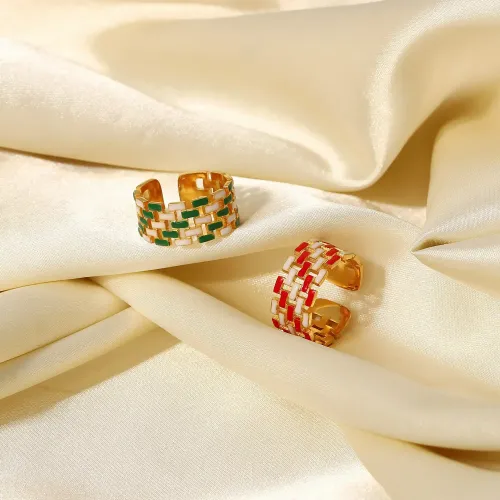 ZTRT306 18K Gold Braided Zipper Chain Enamel Ring, Multicolor Oil Drip Open Adjustable Jewelry for Women