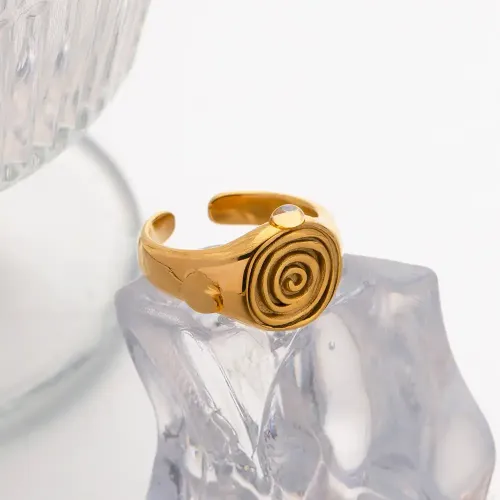 ZTRT114 18K Gold Plated Hammered Bracelet Ring Adjustable Stainless Steel Open Band
