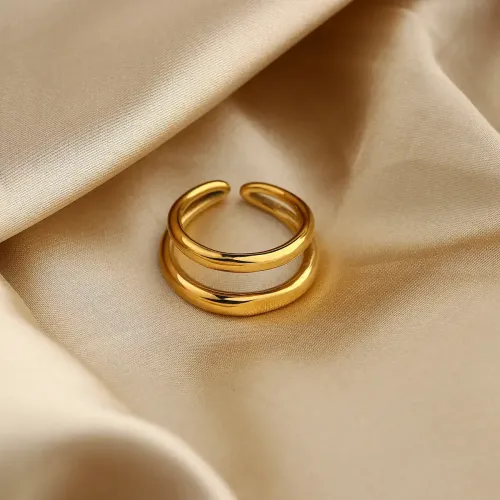 ZTRT151 18K Gold Plated Double Layer Ring Waterproof Stainless Steel Jewelry for Everyday Wear
