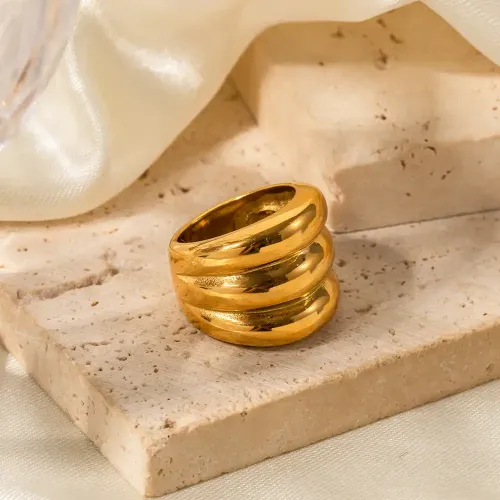 ZTRT161 Triple Layer 18K Gold Plated Stainless Steel Ring Elegant Women's Jewelry