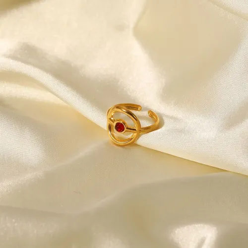 ZTRT425 Bohemian Red Semi Precious Stone Open Ring Natural Round Gemstone Finger Jewelry for Women