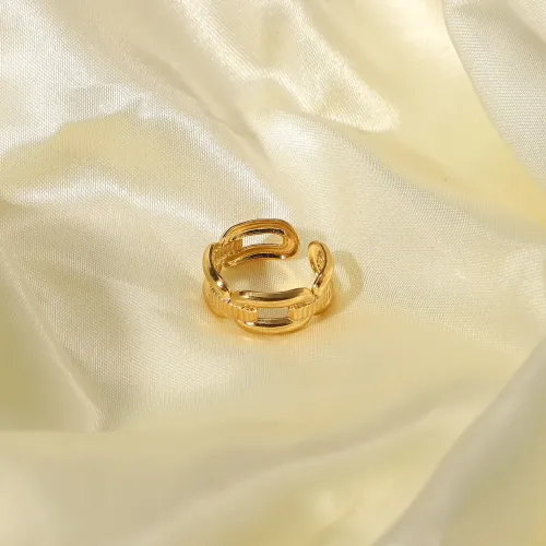ZTRT361 18K Gold Plated Open Ring with Rectangular Buckle Design Stainless Steel Jewelry for Women